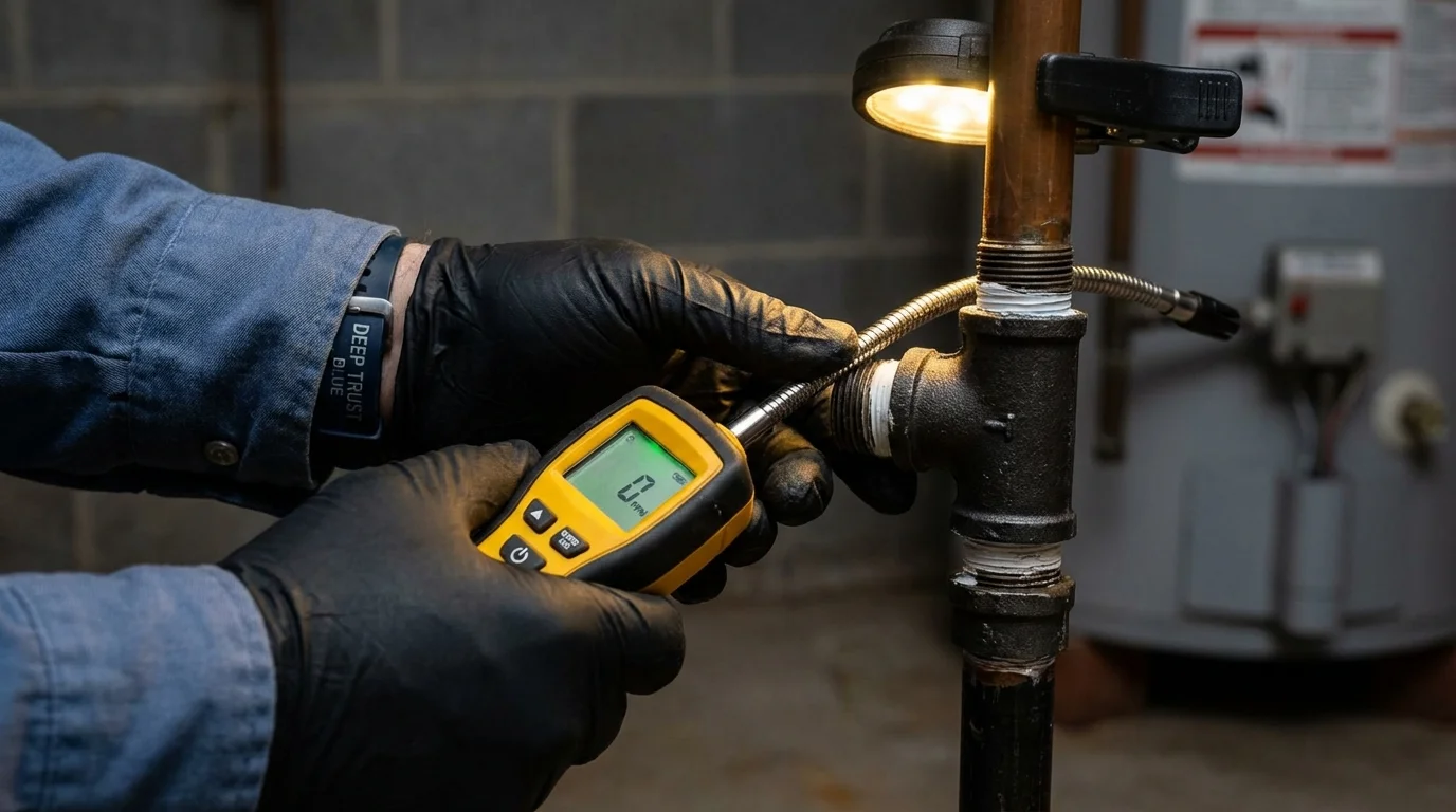 Gas leak detection with electronic sniffer by Johns Plumbing LLC in Wilberforce