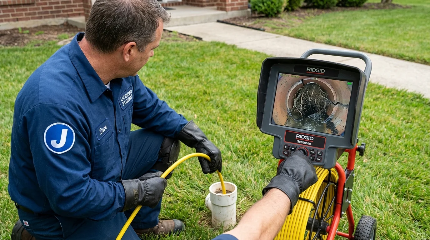 Sewer camera inspection being performed by Johns Plumbing LLC in Wilberforce