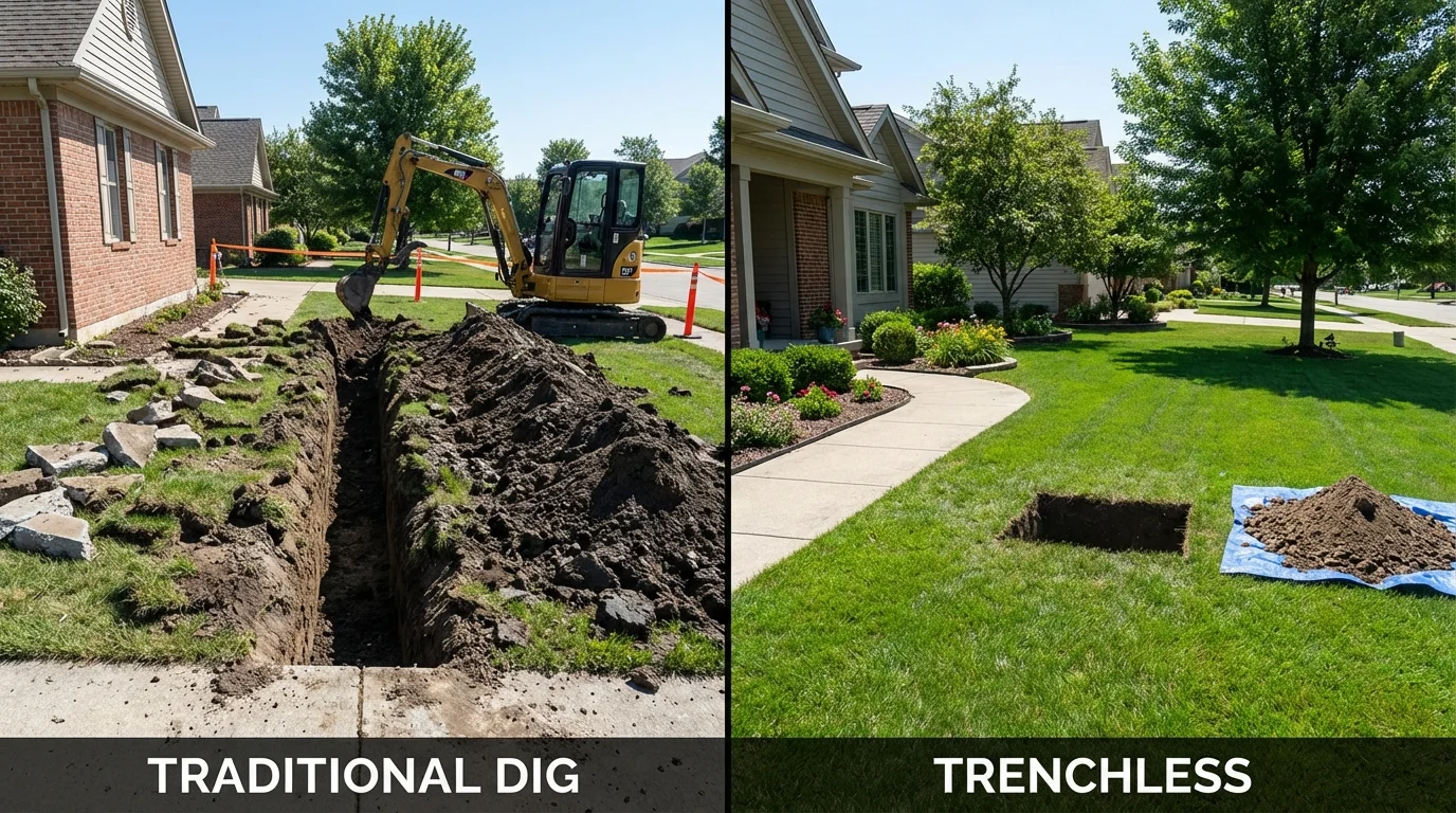 Trenchless sewer repair with minimal yard damage versus traditional excavation in Wilberforce, OH